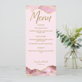 Cartão de Menu de Casamento de Agata Rosa e Dourad