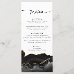 Cartão de Menu de Casamento de Agato Dourado e Pre