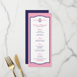 Cartão de Menu de Casamento de Âncora Náutica, mar