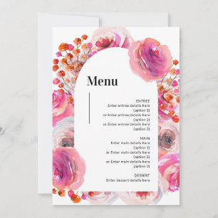 Cartão de Menu de Casamento de Arco Floral Vibrant