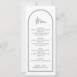 Cartão de Menu de Casamento de Arco Preto e Branco