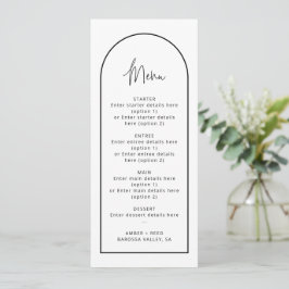 Cartão de Menu de Casamento de Arco Preto e Branco