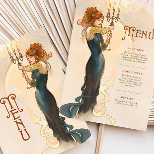 Cartão de Menu de Casamento de Art Nouveau Candlel