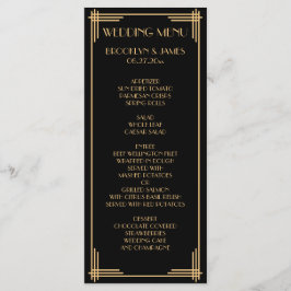 Cartão de Menu de Casamento de Arte Dourada Preto 