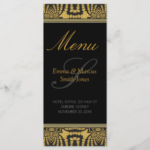 Cartão de Menu de Casamento de Batik Tribal Dourad