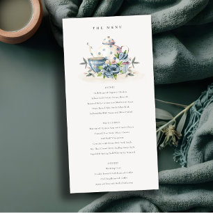 Cartão de Menu de Casamento de Blocos Florais Azul