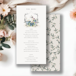 Cartão de Menu de Casamento de Boca Floral Azul Aq
