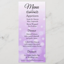 Cartão de Menu de Casamento de Bokeh Púrpura Decor