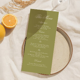 Cartão de Menu de Casamento de Caligrafia Verde Ol