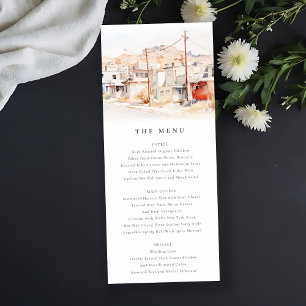 Cartão de Menu de Casamento de Capa da Cidade de E