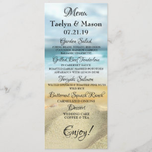 Cartão de Menu de Casamento de Cena de Praia de Ca