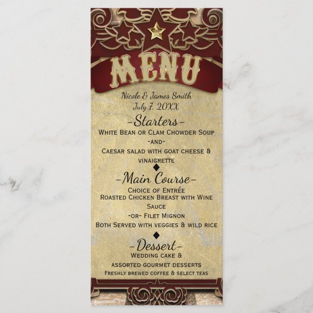 Cartão de Menu de Casamento de Circo de Carnaval V (Frente)