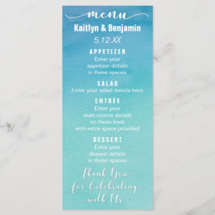 Cartão de Menu de Casamento de Cor de Água do Ombr