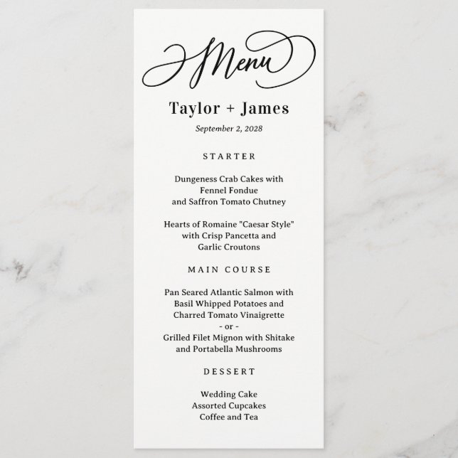 Cartão de Menu de Casamento de COR EDITÁVEL para D (Frente)