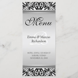 Cartão de Menu de Casamento de Decoração Negra e B