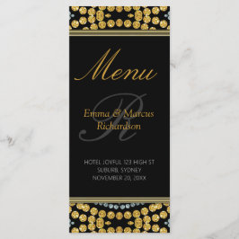 Cartão de Menu de Casamento de Decoração Preto e D