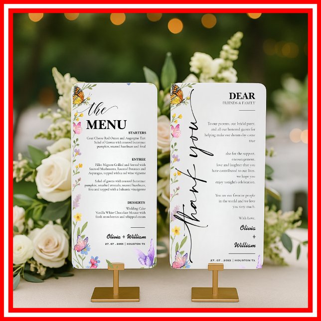 Cartão de Menu de Casamento de Flor Silvestre Boho (Criador carregado)