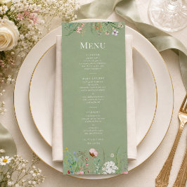 Cartão de Menu de Casamento de Flor Silvestre Verd