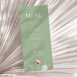 Cartão de Menu de Casamento de Flor Silvestre Verd