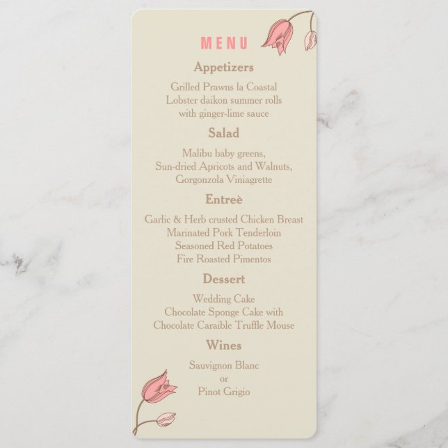 Cartão de Menu de Casamento de Flores Selvagens (Frente)