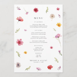 Cartão de Menu de Casamento de Flores Silvestres d