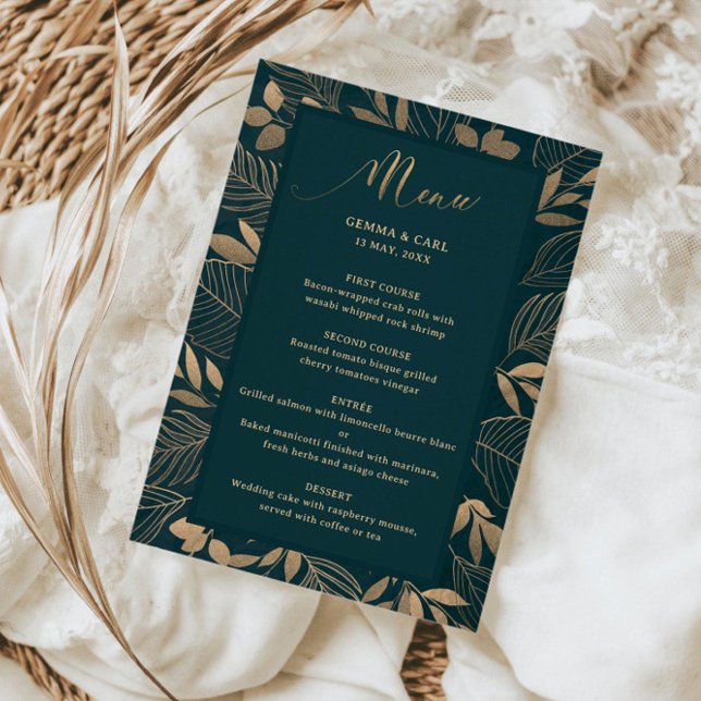 Cartão de menu de Casamento de Foilage Border Exot (Criador carregado)