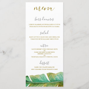 Cartão de Menu de Casamento de Folha de Banana Tro