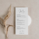 Cartão de Menu de Casamento de Fontes de Script Cl<br><div class="desc">Projetado para coordenar com nossa coleção Minimalista All In One, este cartão de menu personalizável de correspondência apresenta um layout simples e limpo, com fonte clássica. Para personalização mais avançada deste design, por exemplo, alteração do layout, da fonte ou do tamanho do texto, clique no botão "PERSONALIZAR" acima. Por favor,...</div>