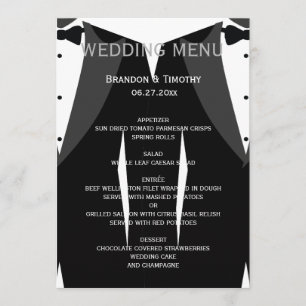 Cartão de Menu De Casamento De Gay Branco E Preto