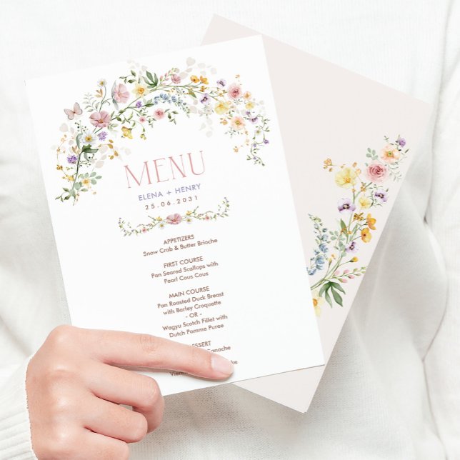Cartão de Menu de Casamento de Jardim de Flores Mo (Criador carregado)