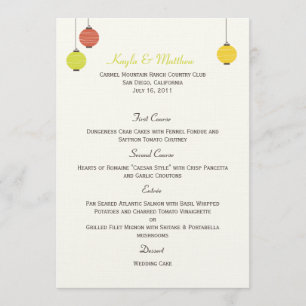 Cartão de Menu de Casamento de Lanternas Suspensa
