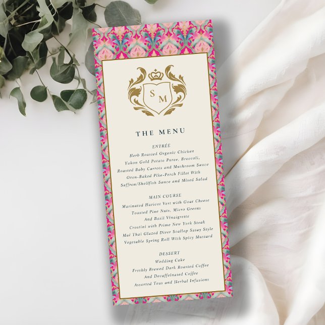Cartão de Menu de Casamento de Laurel Floral Doura (Criador carregado)