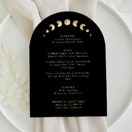 Cartão de Menu de Casamento de Lua Dourada