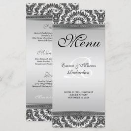 Cartão de Menu de Casamento de Mandala Preto Branc