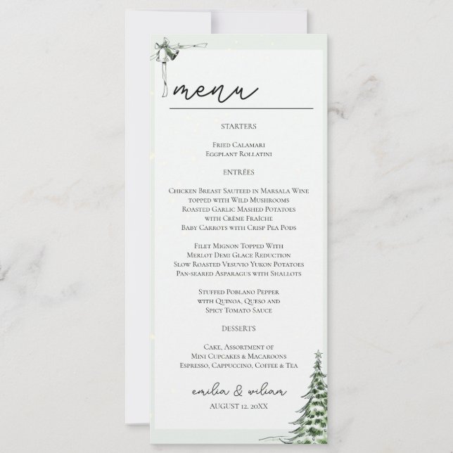 Cartão de Menu de Casamento de Natal (Frente)