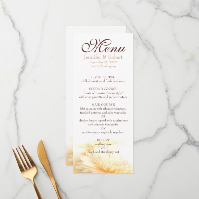 Cartão de Menu de Casamento de ouro (Frente/Verso In Situ)