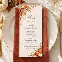 Cartão de Menu de Casamento de Outono com Abóbora