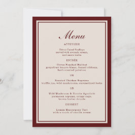 Cartão de Menu de Casamento de Outono em Borgonha