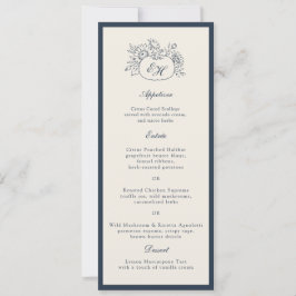 Cartão de Menu de Casamento de Outono Ivory Navy