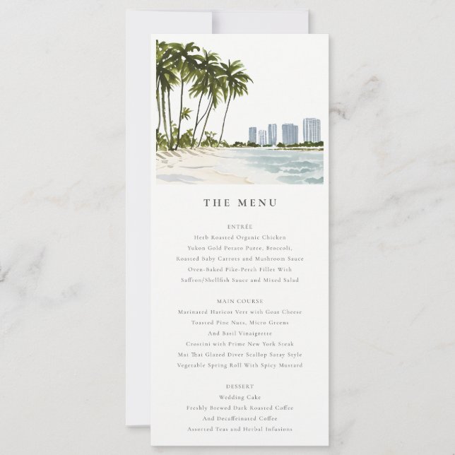 Cartão de Menu de Casamento de Paisagem de Miami F (Frente)