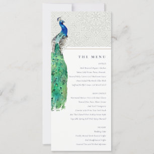 Cartão de Menu de Casamento de Peacock com Aquarel