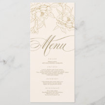 cartão de menu de casamento de peônia floral doura