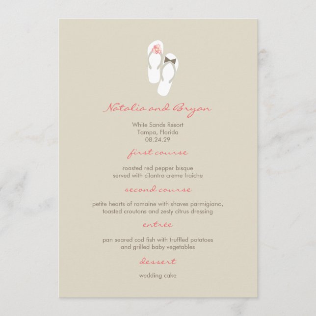 Cartão de Menu de Casamento de Praia do Sr. e Sra. (Frente)