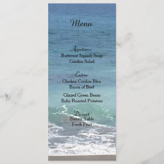 Cartão de Menu de Casamento de Praia e Oceano