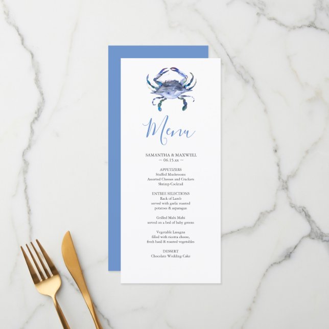 Cartão de Menu de Casamento de Praia Personalizado (Frente/Verso In Situ)
