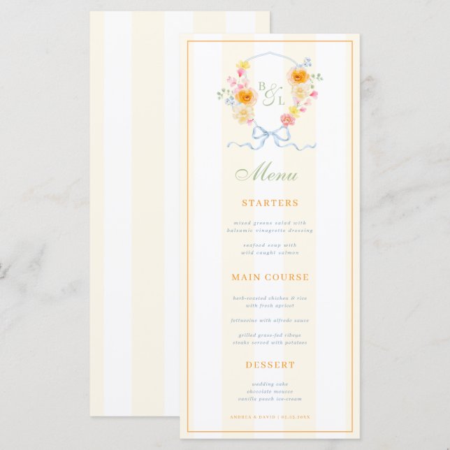 Cartão de Menu de Casamento de Primavera com Listr (Frente/Verso)