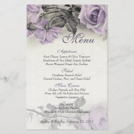 Cartão de Menu de Casamento de Rosa de Silver Ster