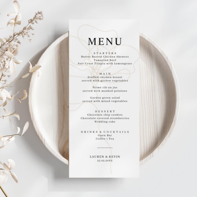 Cartão de Menu de Casamento de Rosa Ilustrado (Criador carregado)