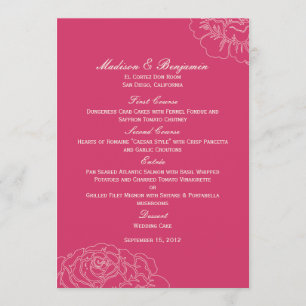 Cartão de Menu de Casamento de Rosa - Rosa