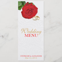 Cartão de Menu de Casamento de Rosa vermelha Elega